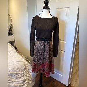 Marc Cain Alpaca Wool Blend Knit Dress Leopard Print Tie Waist N2 Small